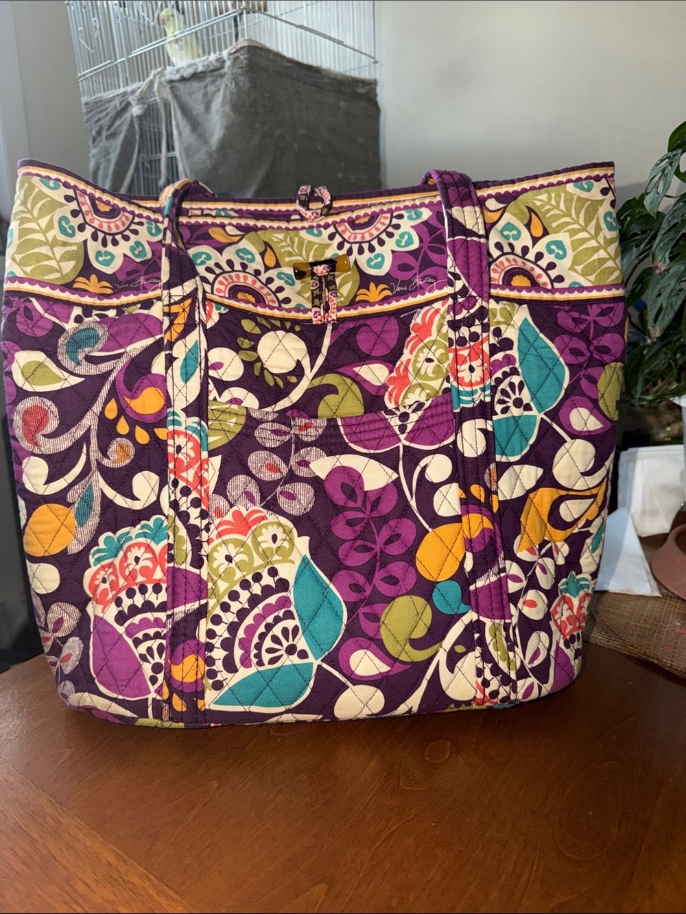 Vera Bradley Purple Quilted Paisley Large Tote with Teal & Yellow Accents